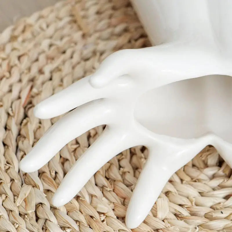 Modern Nordic Hand-Shaped Ceramic Vase – Unique Artistic Flower Pot for Home & Office Decor