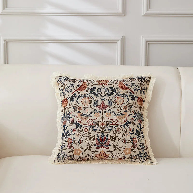 Retro Cotton & Linen Jacquard Throw Pillow Cover β 18" Γ 18" Vintage-Inspired Accent