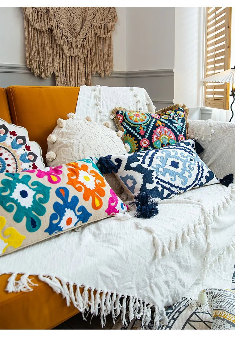 Boho Home Decor Cotton Pillowcase – Decorative Bohemian Sofa Cushion Cover for Living Room