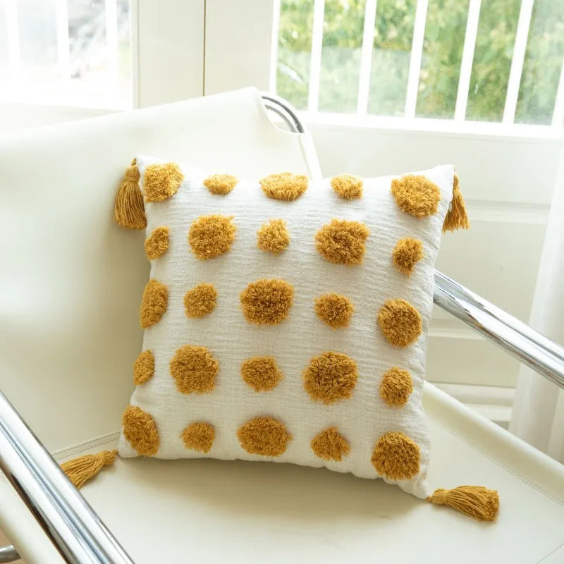Boho Embroidered Throw Pillowcase – Cushion Cover with Tassels & Geometric Design