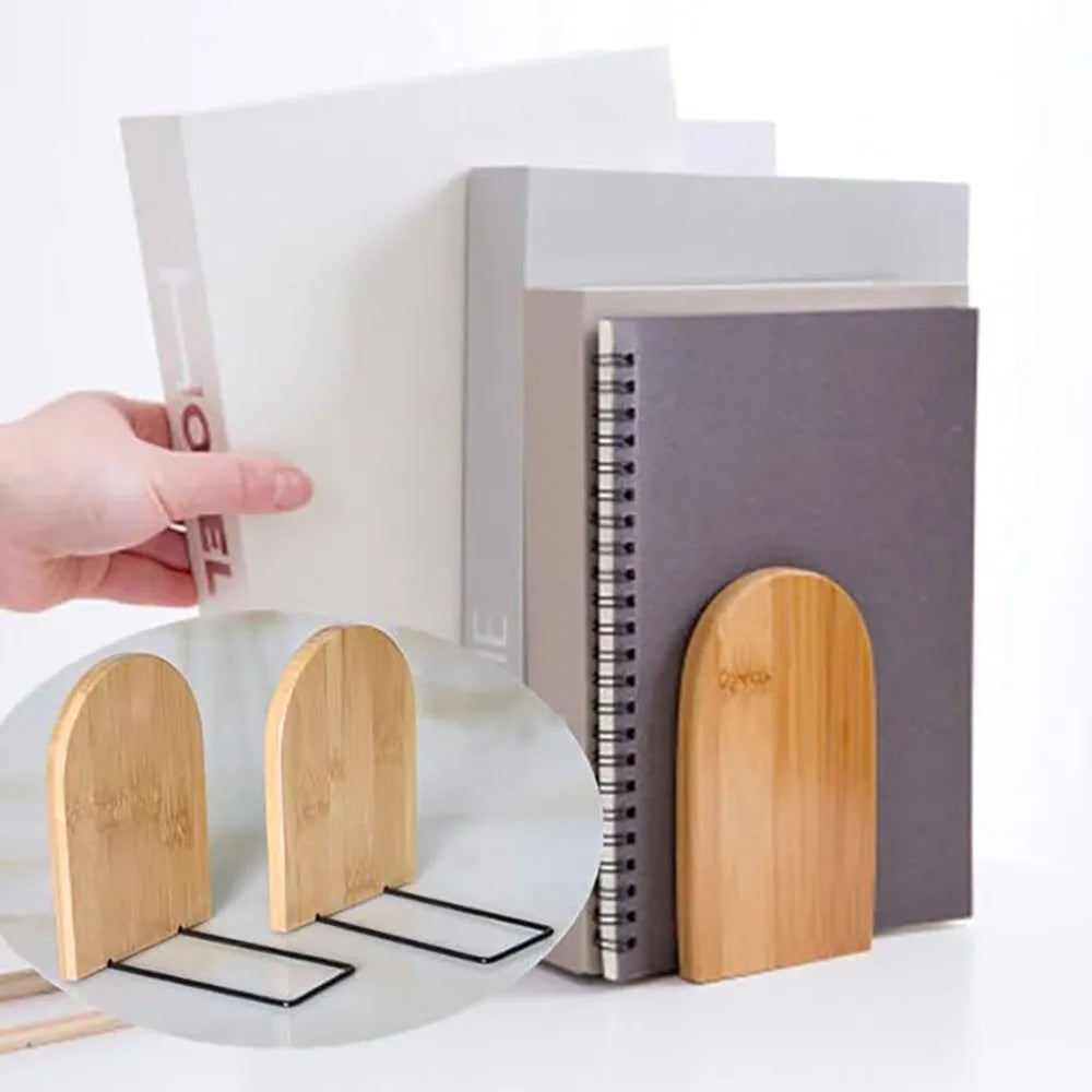 2 pcs Natural Bamboo Desktop Organizer Bookends Book End Stand Holder Shelf Bookrack Boho Home Decor