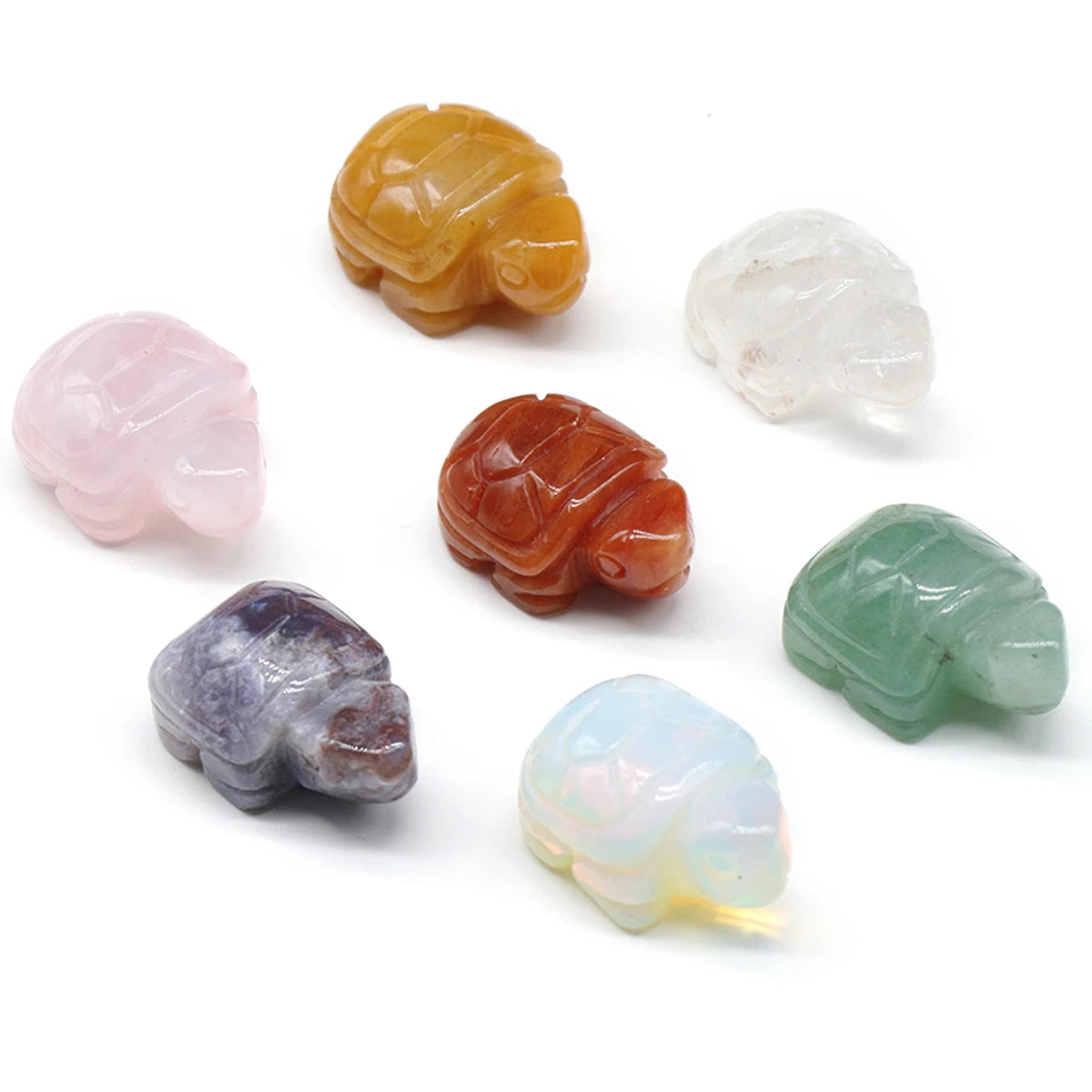 Mini Natural Gemstone Turtle Figurine – Hand-Carved Crystal Animal for Chakra Healing & Boho Home Decor