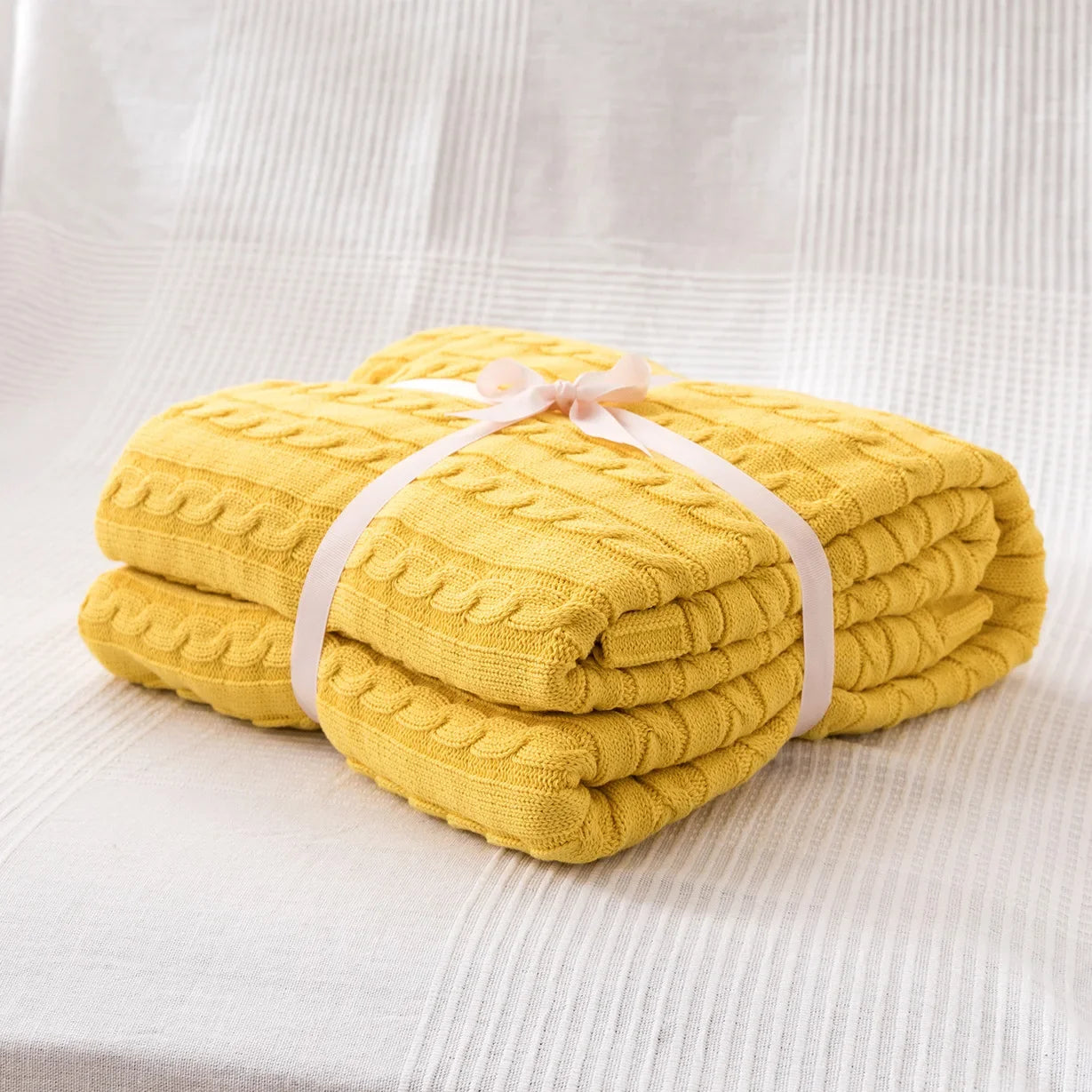 100% Cotton Cable Knit Throw Blanket – Soft & Breathable Boho Home Decor