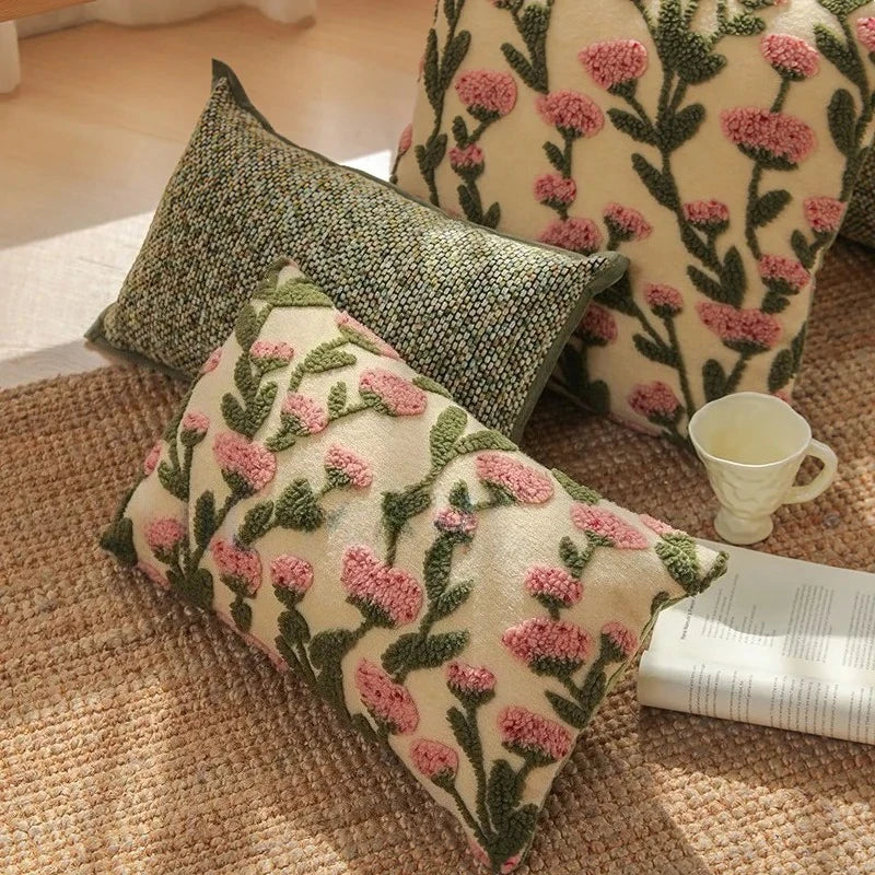 Embroidered Floral Throw Pillow Cover – Boho Decorative Cushion Cover for Sofa, Bed, or Chair | Housewarming Gift