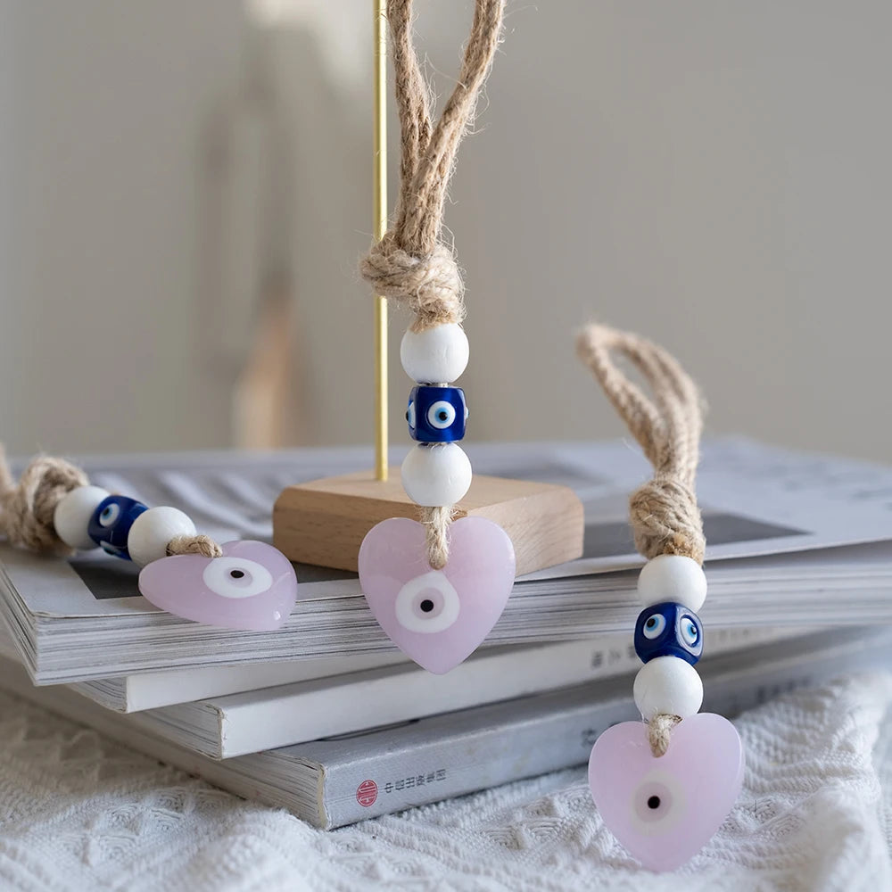 🧿 Evil Eye Glass Wall Hanging with Braided Rope – Handmade Mediterranean Charm