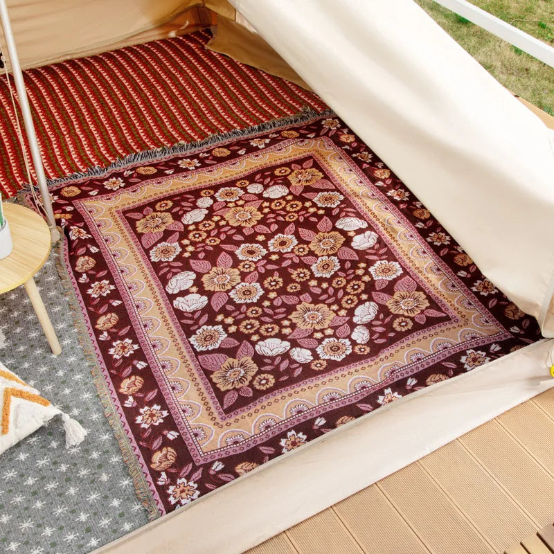 Boho Floral Blanket Nordic Flowers Tiger Cat Blankets for Beds Sofa Mats Travel Rug Tapestry Tassels Home Decor Throw