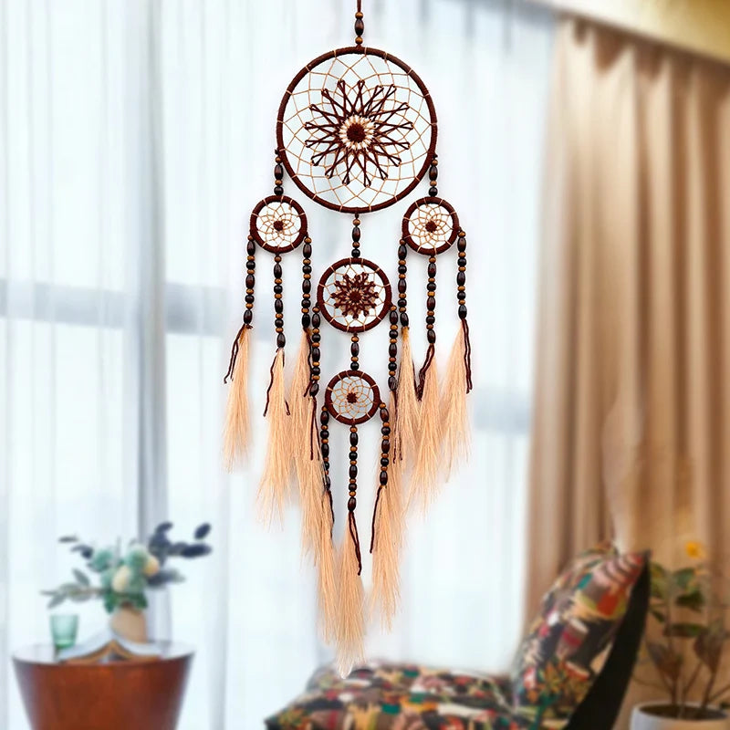 🌾 Bohemian Pampas Grass Dream Catcher – Handwoven Wall Hanging | Boho Home Decor & Housewarming Gift