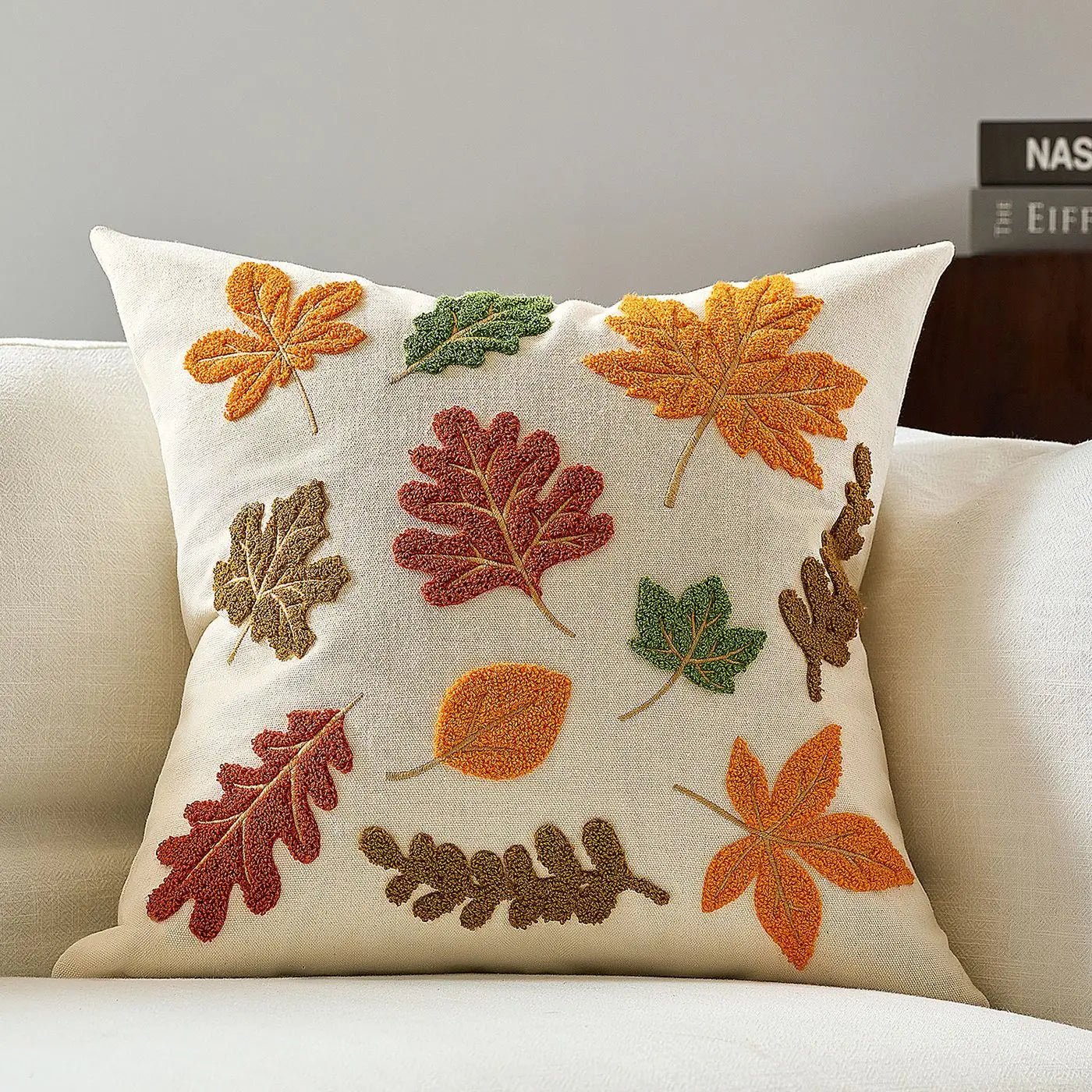 Halloween maple pumpkin throw pillow cover with festive lettering, autumn-themed decorative cushion for sofa, bed, and seasonal home decor