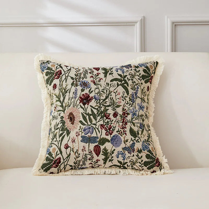 Retro Cotton & Linen Jacquard Throw Pillow Cover β 18" Γ 18" Vintage-Inspired Accent