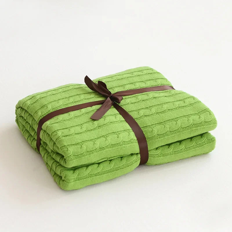100% Cotton Cable Knit Throw Blanket – Soft & Breathable Boho Home Decor