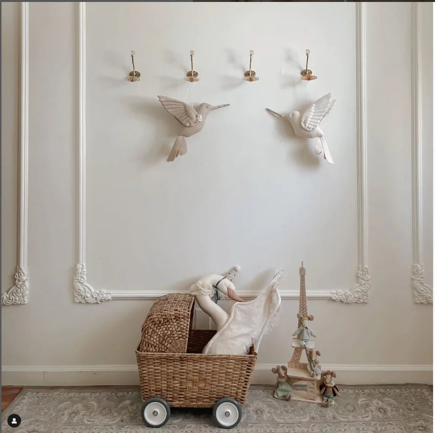 Cute Wall Hanging Hummingbird Plush Stuffed Doll Fabric Home Bedroom Nursery Room Decoration Hanging Bird Baby Decor