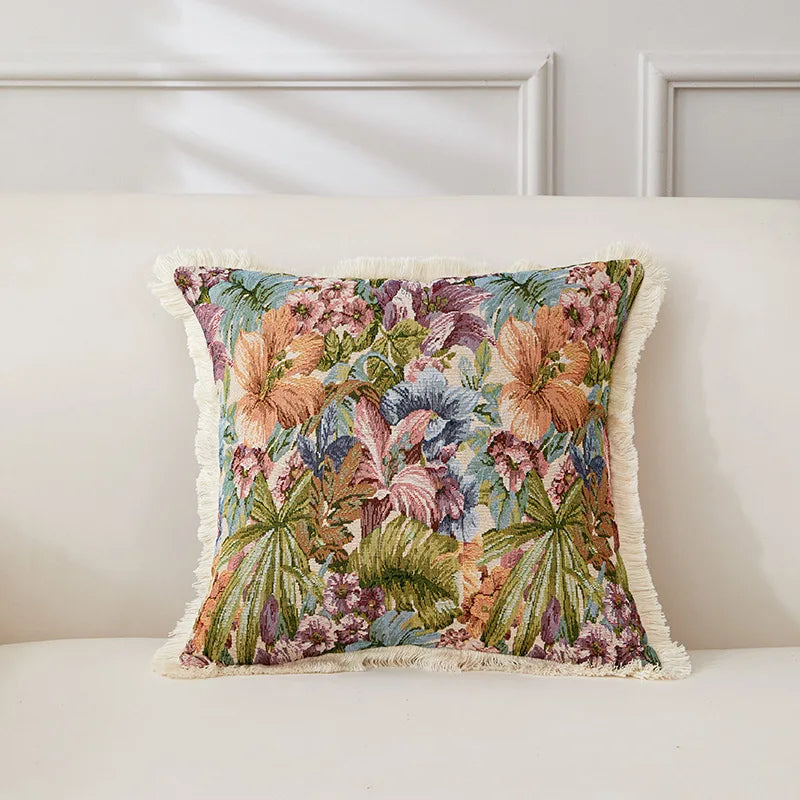 Retro Cotton & Linen Jacquard Throw Pillow Cover β 18" Γ 18" Vintage-Inspired Accent