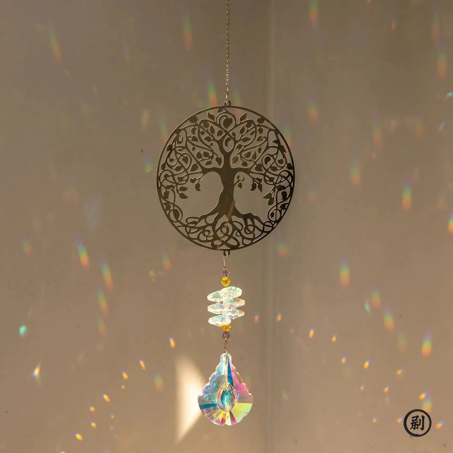 Crystal Sun Catcher with Tree of Life Pendant β Hanging Rainbow Maker & Wind Chime for Windows, Gardens, and Cars
