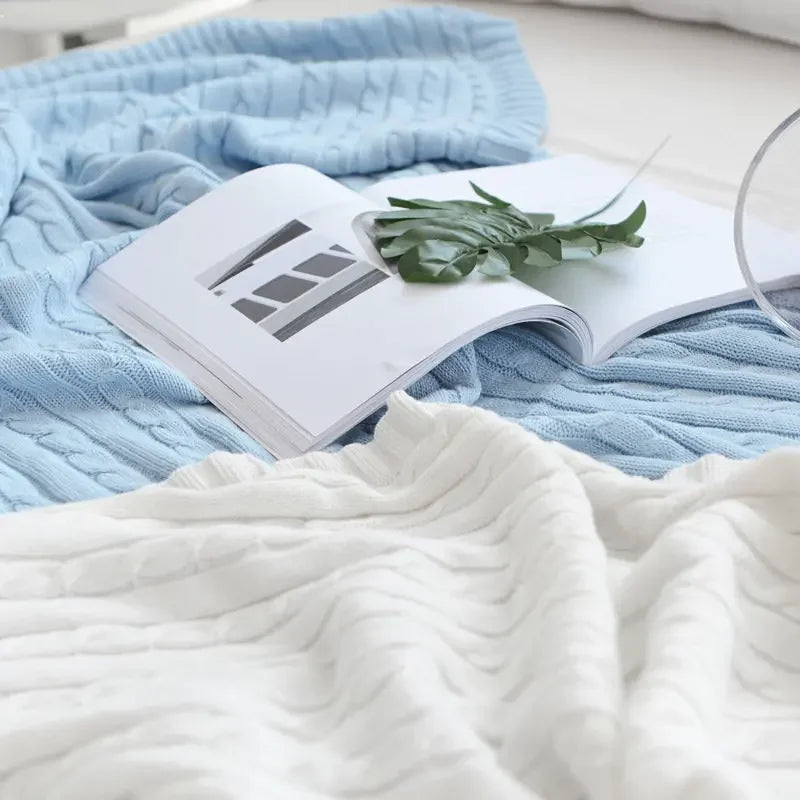100% Cotton Cable Knit Throw Blanket – Soft & Breathable Boho Home Decor