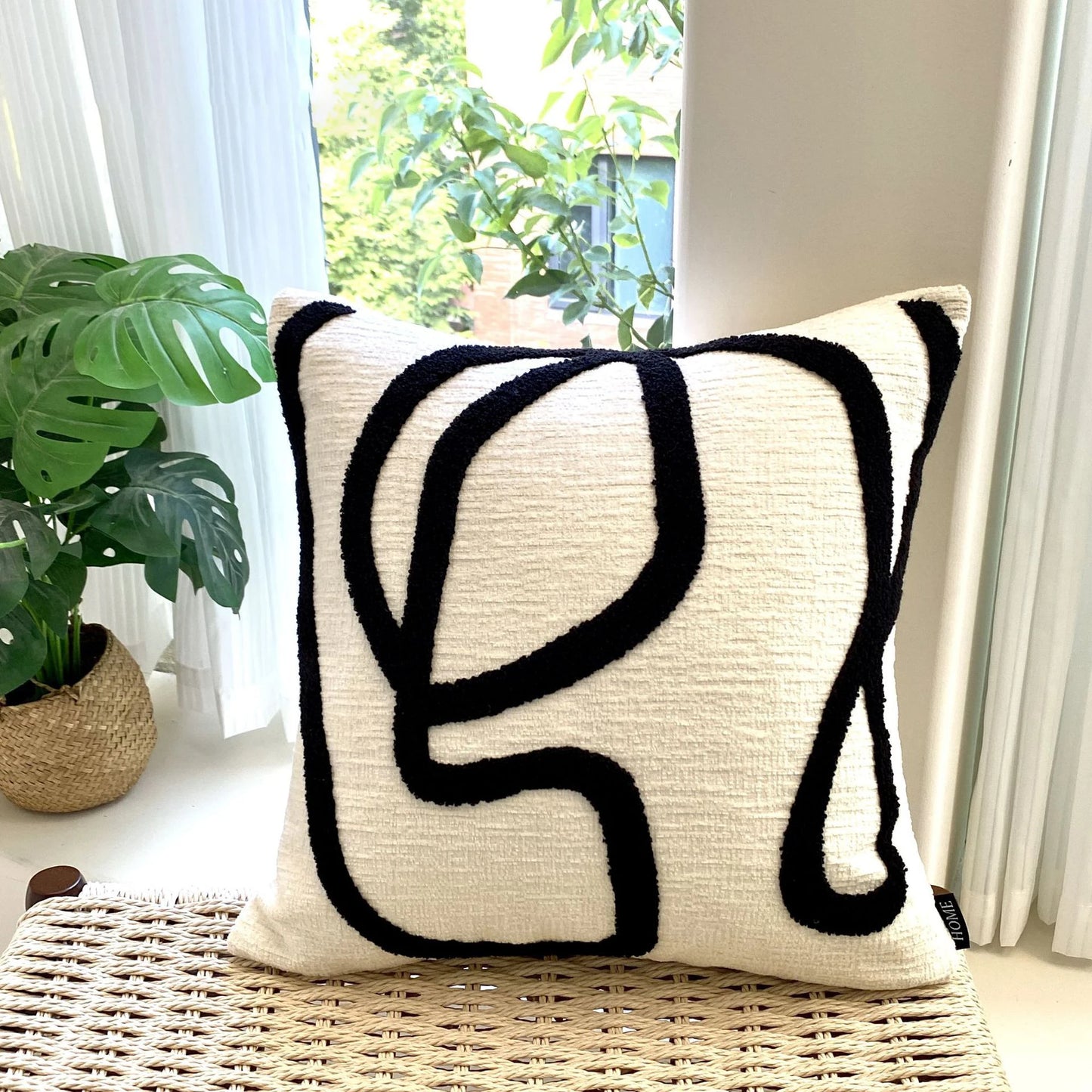 Black Rose Embroidered Cushion Cover β Nordic Chenille Pillowcase for Elegant Living Room Decor
