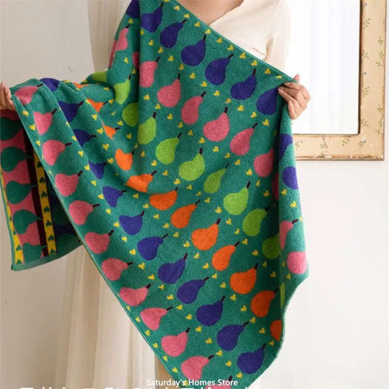 Pear Pattern Cotton Soft & Absorbent Boho Bath Towel