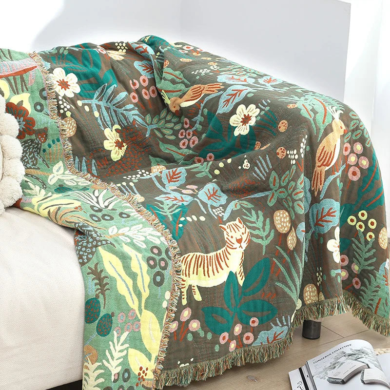 Jungle Tiger Cotton Gauze Blanket – 6-Layer Soft Throw Quilt for Sofa, Bed & Travel