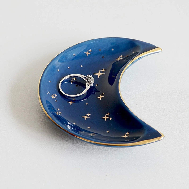 Moon-Shaped Ceramic Jewelry Dish – Boho-Inspired Tray for Rings, Earrings & Trinkets