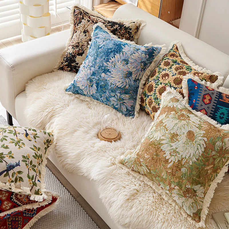 Retro Cotton & Linen Jacquard Throw Pillow Cover β 18" Γ 18" Vintage-Inspired Accent
