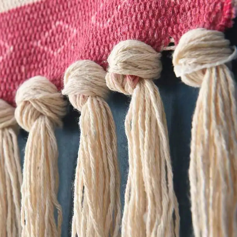 Boho Geometric Canvas Wall Tapestry – Handmade Cotton Macrame with Tassels