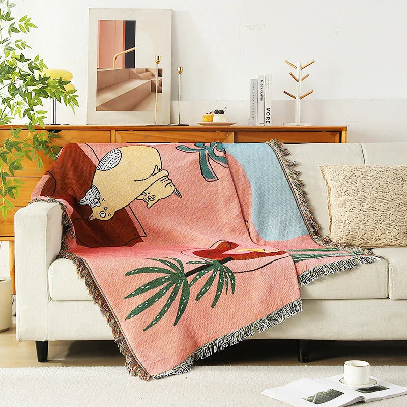 Boho Tassel Throw Blanket Cats