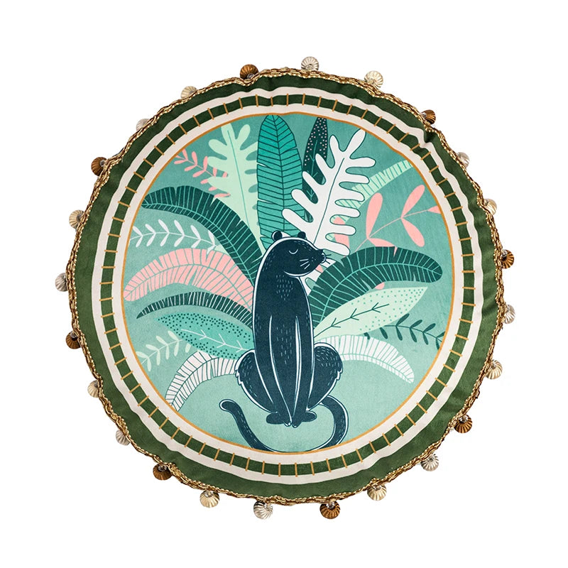 Velvet Panther Leaf Patterned Pillow Cover – Soft Decorative Cushion Cover