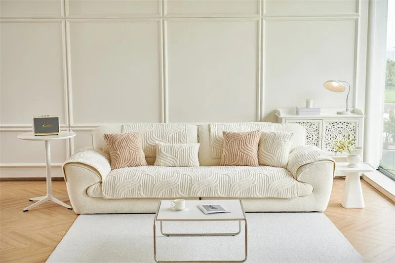 1PC Wave Striped Sofa Cover Solid Color Thicken Plush Sofa Towel Covers Non-slip Couch Slipcovers Sofa Mat for Living Room