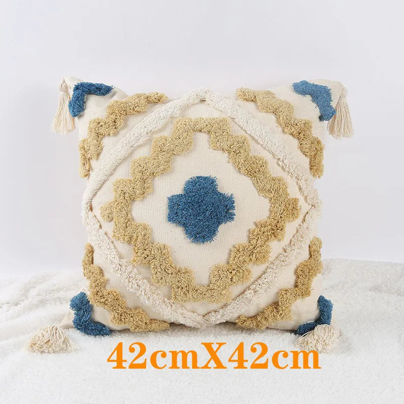 Hand-Embroidered Boho Tufted Decorative Pillowcase