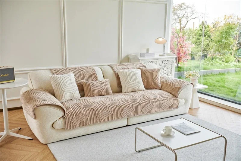1PC Wave Striped Sofa Cover Solid Color Thicken Plush Sofa Towel Covers Non-slip Couch Slipcovers Sofa Mat for Living Room