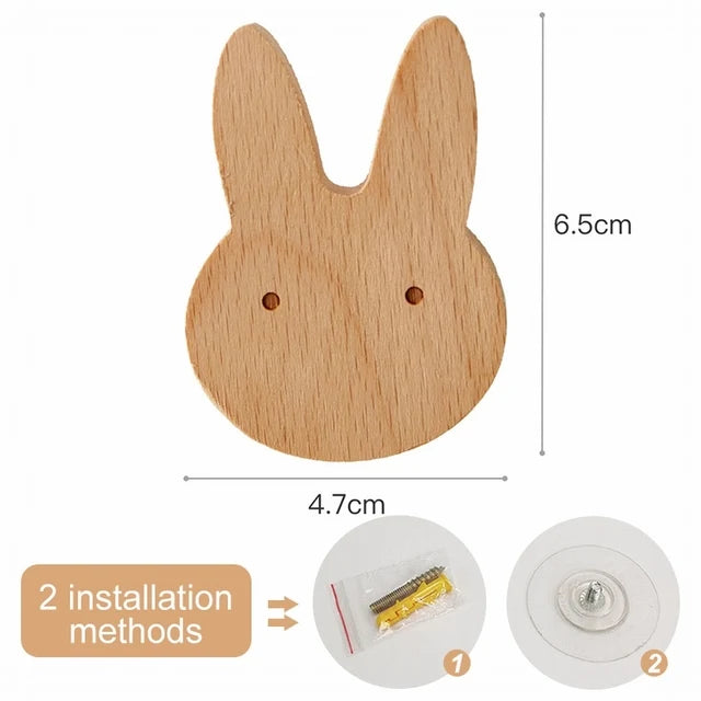 Cute Wooden Animal Wood Wall Hook – Beech Wood Decorative Hanger for Kids Rooms, Entryways, Kitchens & More (1pc) Giraffee Rabbit Hippo Cat Octopus Lion Cat Dog Elephant Dog Nursery