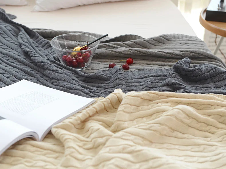 100% Cotton Cable Knit Throw Blanket – Soft & Breathable Boho Home Decor