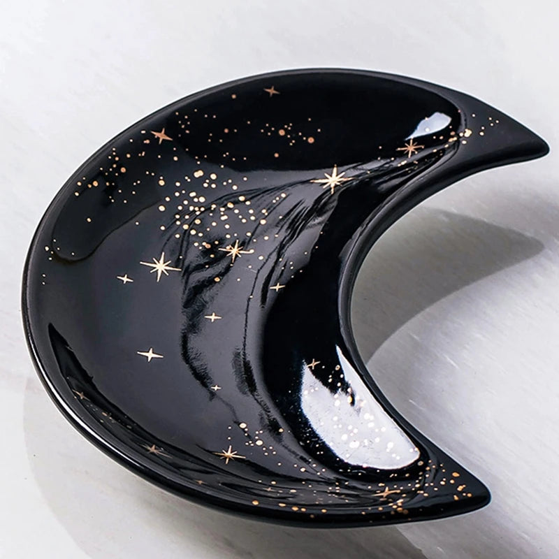 Moon-Shaped Ceramic Jewelry Dish – Boho-Inspired Tray for Rings, Earrings & Trinkets