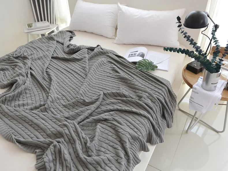100% Cotton Cable Knit Throw Blanket – Soft & Breathable Boho Home Decor