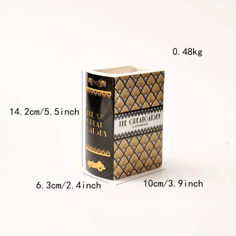 The Great Gatsby / Pride and Prejudice Square Painted Flowers Display Book Ceramic Vase Arrangement Art Decor Home Decoration Boho