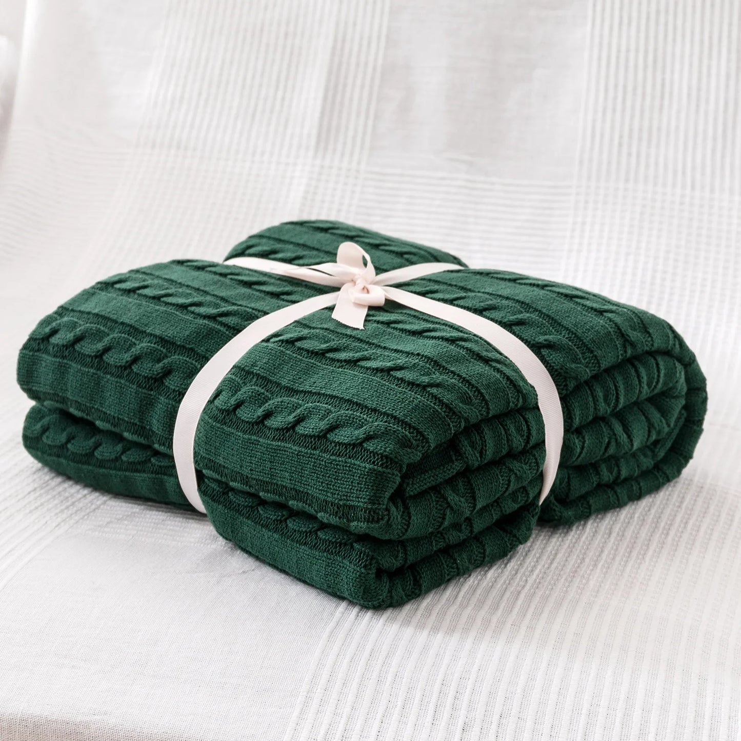 100% Cotton Cable Knit Throw Blanket – Soft & Breathable Boho Home Decor