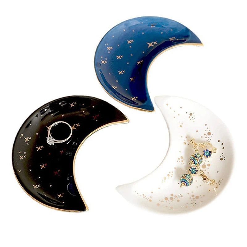 Moon-Shaped Ceramic Jewelry Dish – Boho-Inspired Tray for Rings, Earrings & Trinkets