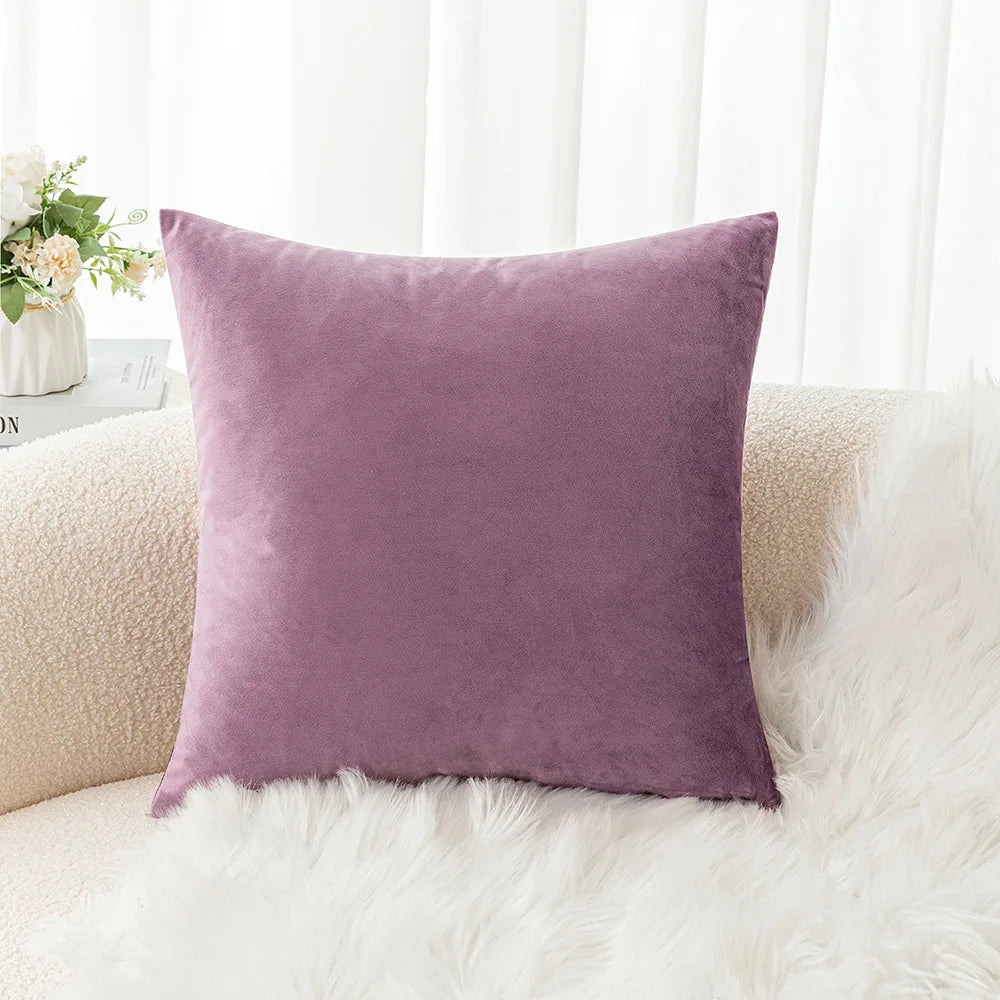 Velvet Pillowcase Sofa Cushion Cover – Solid Color Throw Pillow Case for Living Room