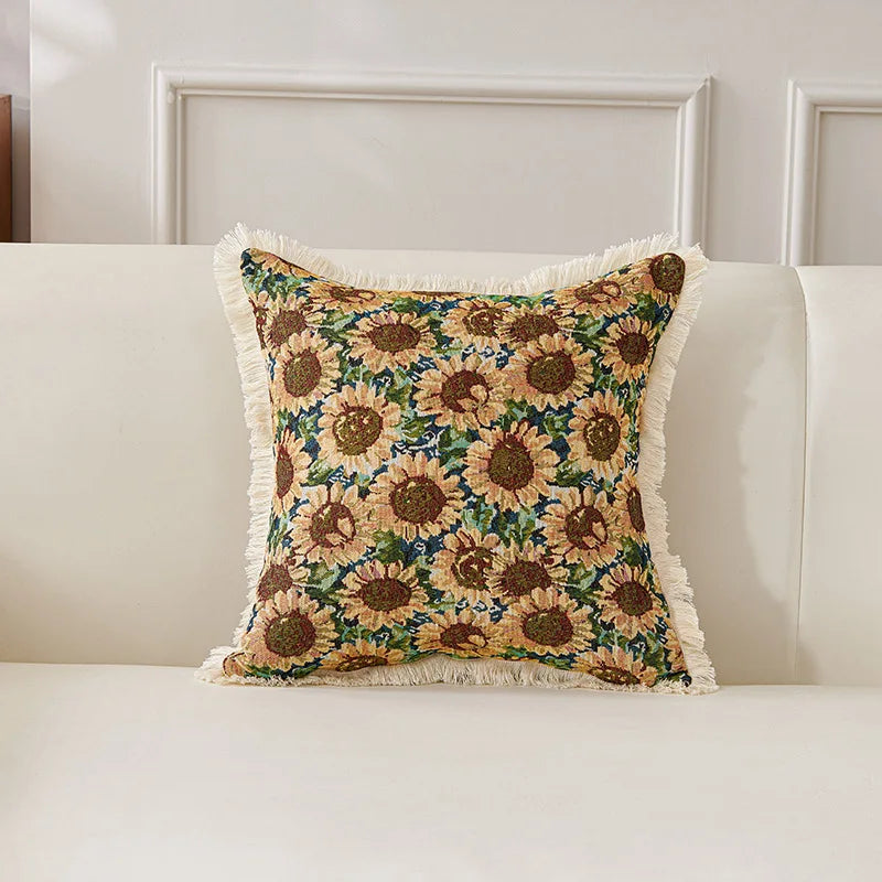 Retro Cotton & Linen Jacquard Throw Pillow Cover β 18" Γ 18" Vintage-Inspired Accent