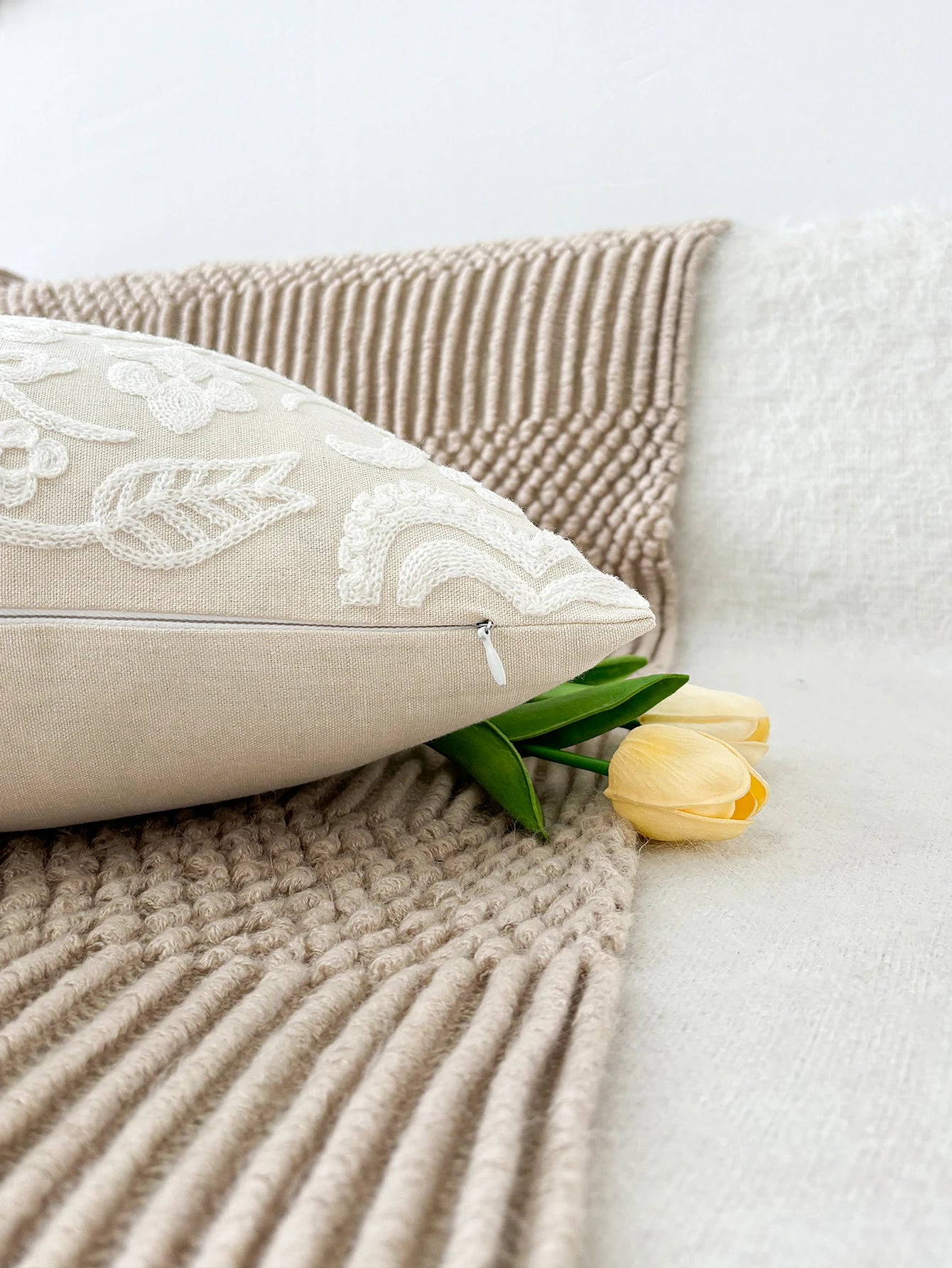 Boho Mandala Embroidered Throw Pillow Cover – Floral Accent Cushion Case for Sofa, Couch, or Bed