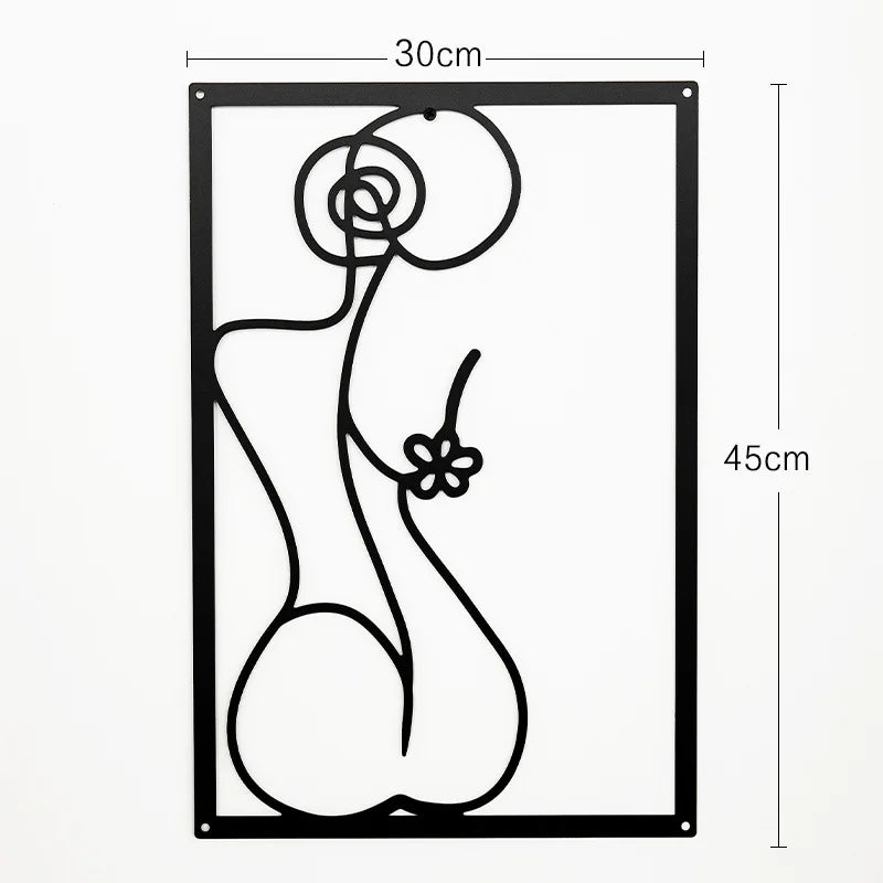 Woman Face Body Outline Kiss Silhouette Iron Wall Hanging Decor Abstract Line Ornament Beautiful Art for Living Room Bedroom Home Artwork Decor