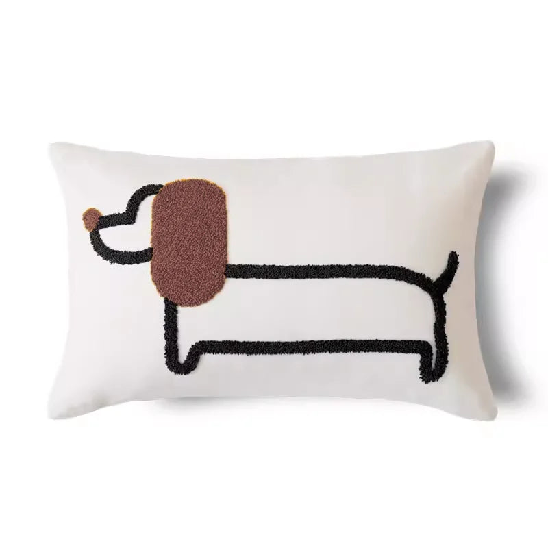 Modern Embroidered Dog Pillow Cover – Cute Animal Cushion Case for Sofa or Bed | Boho Home Decor - Housewarming Gift for Dog Lover