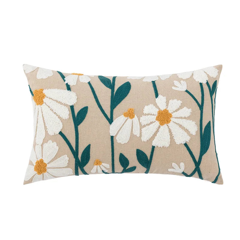 Daisy Cozy Embroidered Throw Pillow Cover – Nordic-Inspired Boho Home Decor Accent