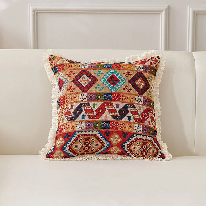 Retro Cotton & Linen Jacquard Throw Pillow Cover β 18" Γ 18" Vintage-Inspired Accent