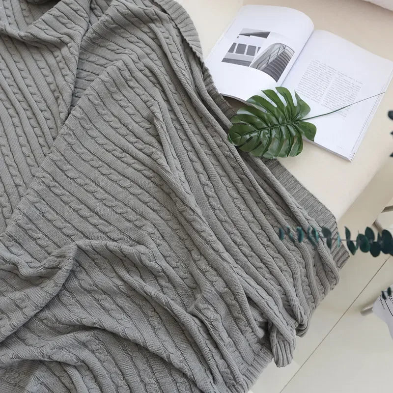 100% Cotton Cable Knit Throw Blanket – Soft & Breathable Boho Home Decor