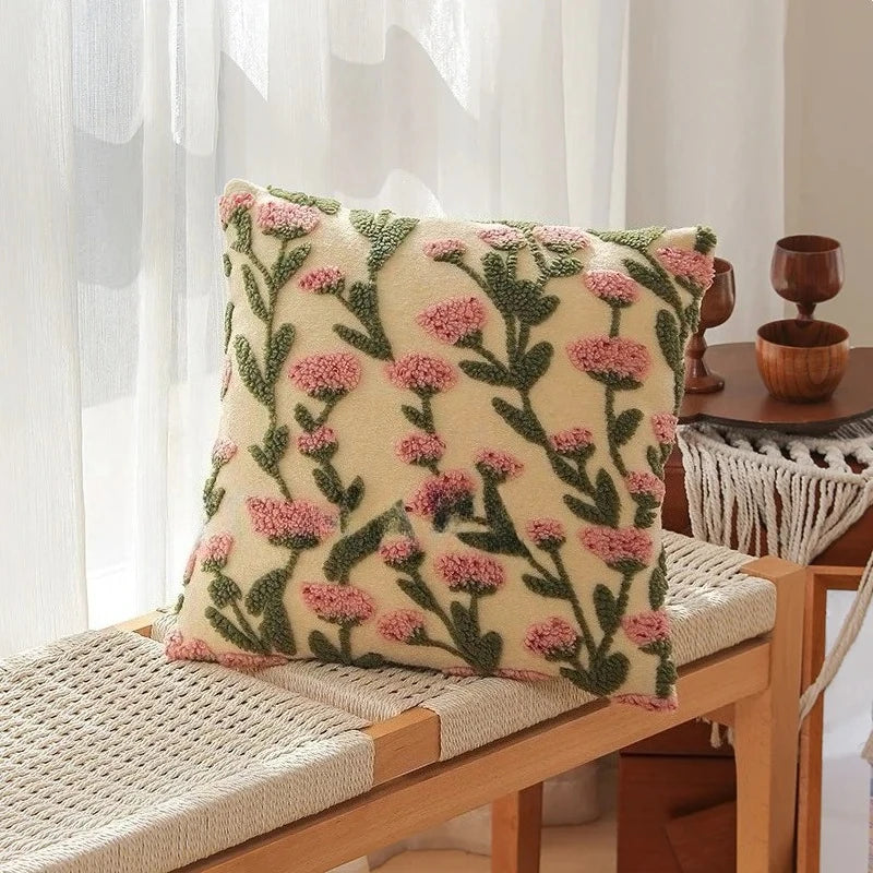 Embroidered Floral Throw Pillow Cover – Boho Decorative Cushion Cover for Sofa, Bed, or Chair | Housewarming Gift