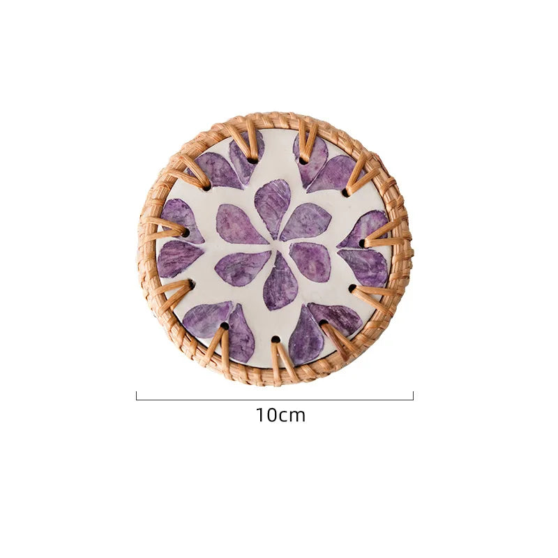 🌿 Boho Rattan Shell Coaster – Handwoven Prairie Chic Drink Mat