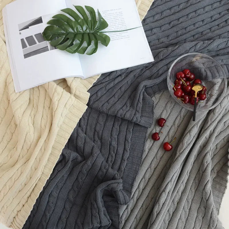 100% Cotton Cable Knit Throw Blanket – Soft & Breathable Boho Home Decor