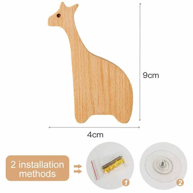 Cute Wooden Animal Wood Wall Hook – Beech Wood Decorative Hanger for Kids Rooms, Entryways, Kitchens & More (1pc) Giraffee Rabbit Hippo Cat Octopus Lion Cat Dog Elephant Dog Nursery