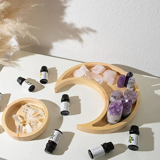 Wooden Serving Display Tray Rustic Boho Decor Decorative Dish Moon Sun Shape Jewelry Wood Plate 1Pc or 2Pcs