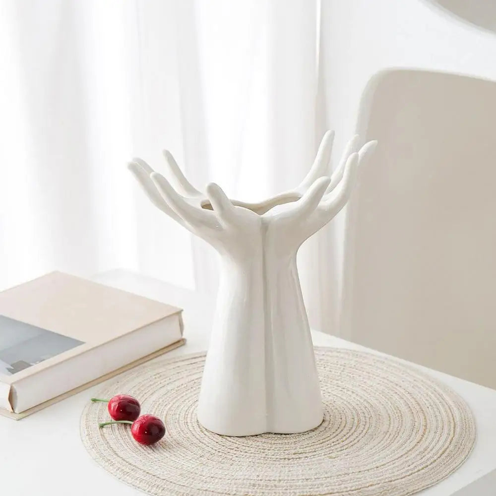 Modern Nordic Hand-Shaped Ceramic Vase – Unique Artistic Flower Pot for Home & Office Decor